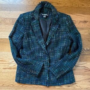 Karl Lagerfeld Paris Tweed Women's Blazer Jacket, Blue, Size 6 Small
